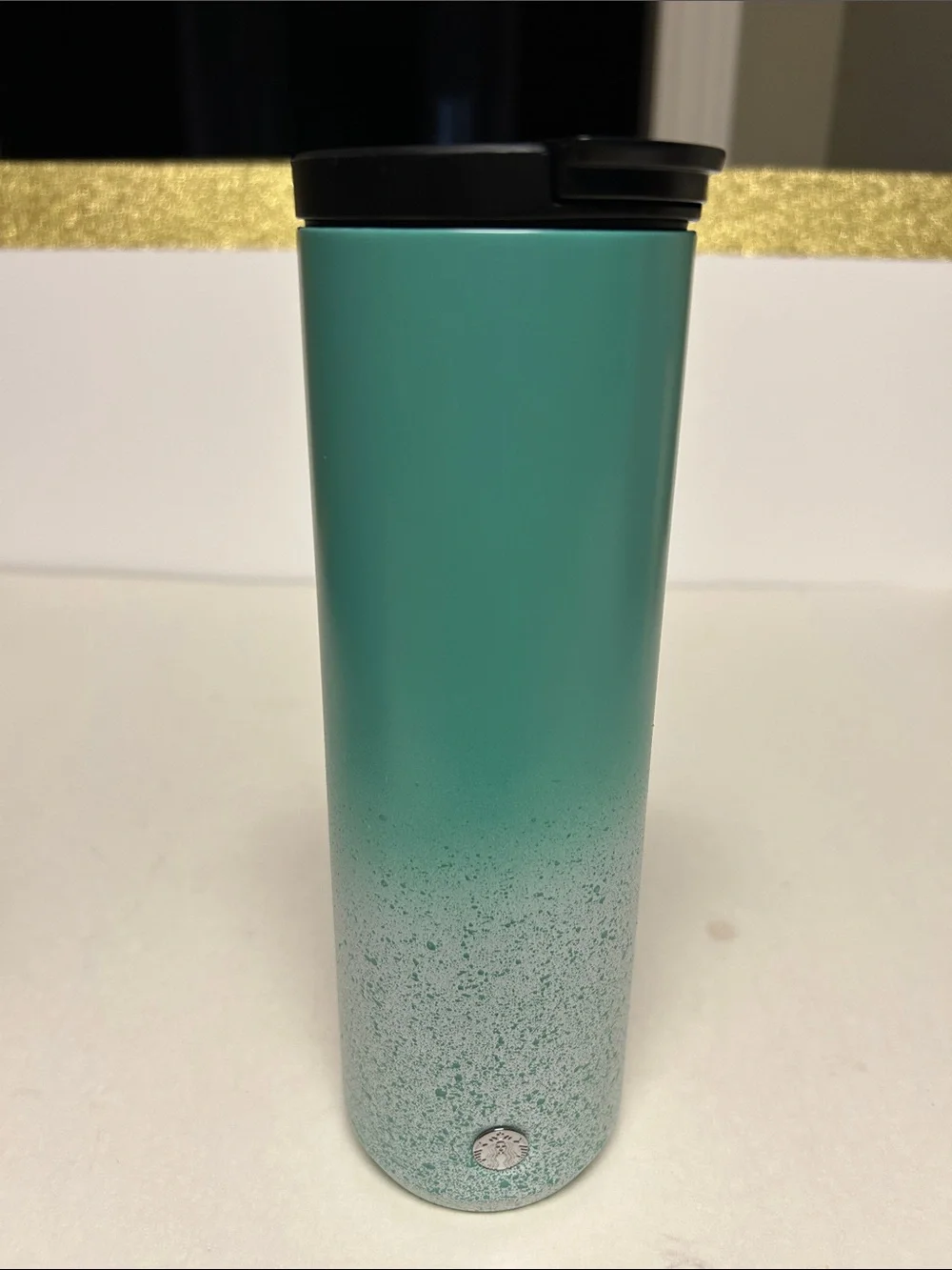 Starbucks 16 oz Aqua Ombre Glitter Travel Tumbler